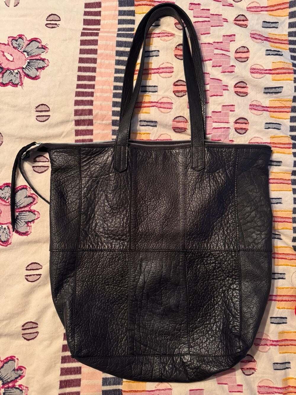 Day & Mood Black Pebbled Leather Zany Tote Bag with Exterior Zipper Pockets